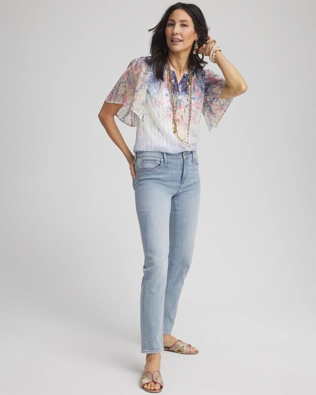 Jacquard Flutter-Sleeve Blouse - image 2